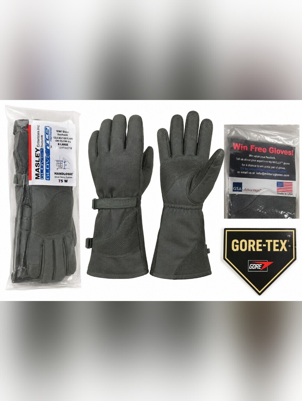 Masley GloveForce CWF Cold Weather Flyers Gloves XL Gore-Tex Military Tactical.
